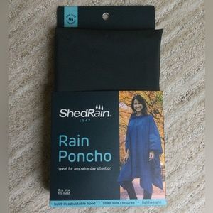 NWT ShedRain Women’s Solid Black Rain Poncho Hooded Jacket OSFM